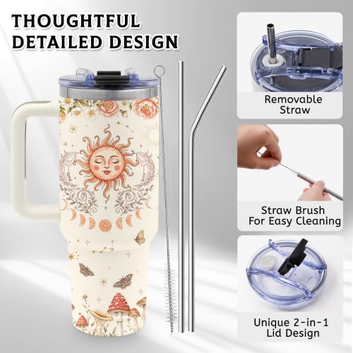 Daisy 40oz Tumbler with Handle, Christmas, Birthday Gifts for Women Men - color: Bohoflower-Yellow