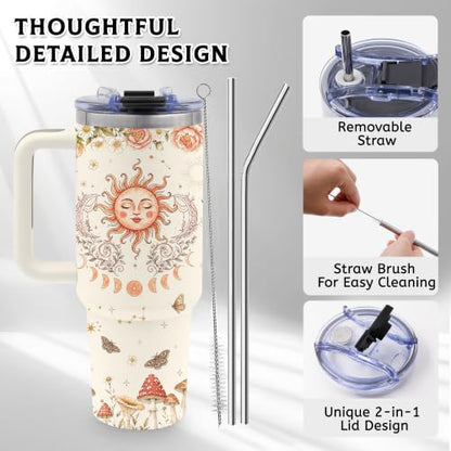 Daisy 40oz Tumbler with Handle, Christmas, Birthday Gifts for Women Men - color: Bohoflower-Yellow