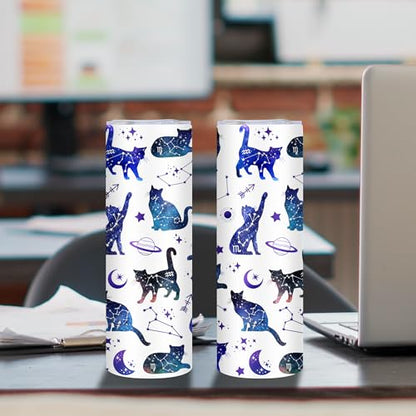 Cat Gifts for Women Constellation Tumbler 20oz Insulated Travel Coffee Mug - color: Astrological Cat