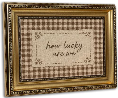 Vintage Gold Framed How Lucky Are We Quote Canvas Wall Art 9X11 in - color: Inspirational Quote1, size: 11"L x 9"W