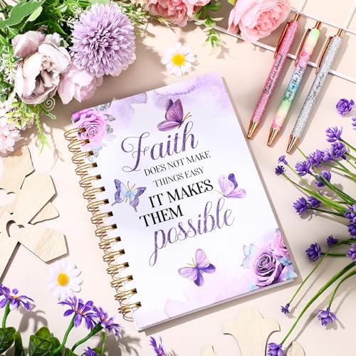 Thenshop 4 Pcs Christian Gift Set Bible Journal 3 Metal Pens Purple