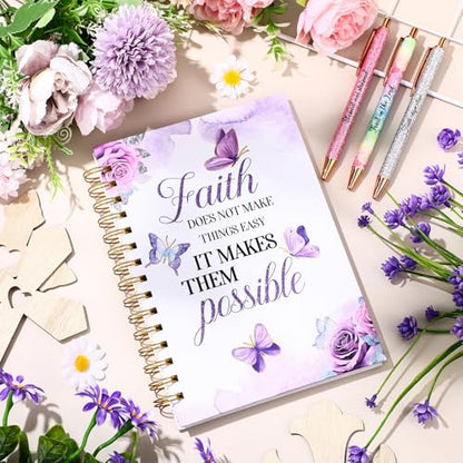 Thenshop 4 Pcs Christian Gift Set Bible Journal 3 Metal Pens Purple