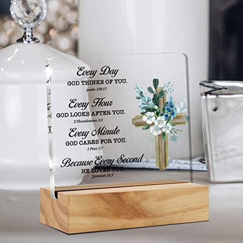 Inspirational Christian Gifts Bible Verse Desk Decor Scripture Acrylic Plaque Sign with Wood Stand Home Office Keepsake Religious Gift
