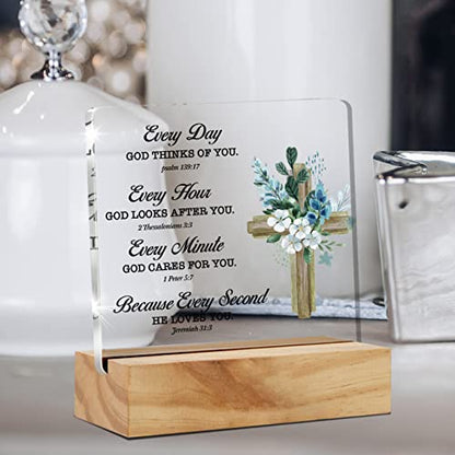 Inspirational Christian Gifts Bible Verse Desk Decor Scripture Acrylic Plaque Sign with Wood Stand Home Office Keepsake Religious Gift