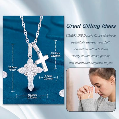 Moissanite Double Cross Necklace, Women Moissanite Diamond Cross Pendant - color: 925 Silver(Iced+Polished)