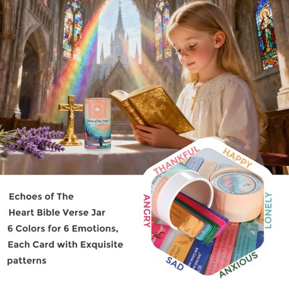 Bible Verse Jar for Women - 60 Scripture Bright Color Cards for 6 Emotions