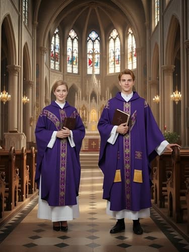 FAD-4U Church Catholic Priest Chasubles Vestments for Church Mass Vestments Robe with Stole - color: Purple&gold