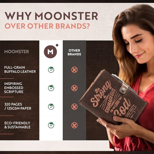 moonster Leather Journal for Men and Women – Full-Grain Buffalo Leather Bible Journal, Bible Study Journal, Daily Journal with Pen – Leather Notebook, Journals for Women, Sermon Notes Notebook Gift