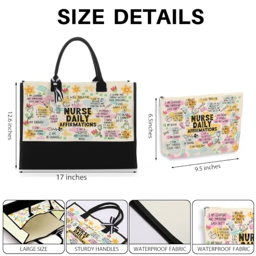 jeilink Inspirational Religious Gifts Boss Mom Birthday Christmas Tote Bag Canvas Reusable Grocery Beach Tote Black Pink - color: Nurse Affirmations 1707
