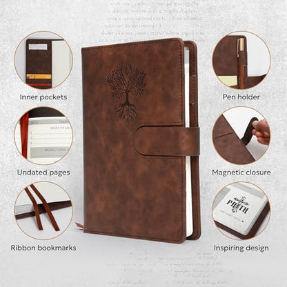 Prazoli Leather Christian Prayer Journal For Men - All Year Bible Journal Scripture Notebook & Daily Gratitude Devotional Planner for Bible Journaling | Religious Jesus Inspirational Gifts for Church - color: Men's Tree of Life