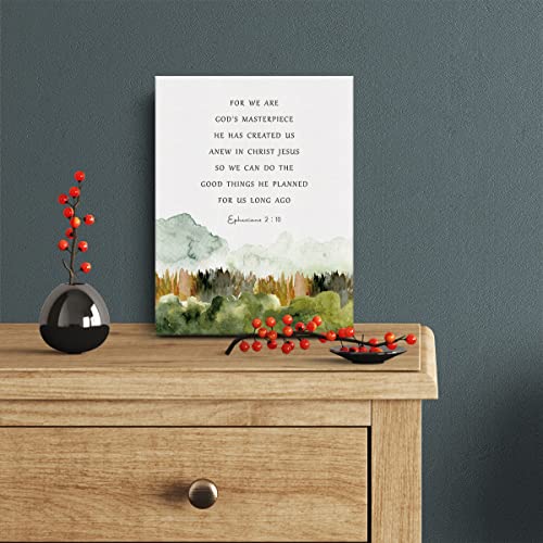 Inspirational Bible Verse Canvas Print Decor Watercolor Ephesians 2 : 10 Painting Posters 12”X15”Scripture Home Office Wall Decoration (Framed) - color: God's masterpiece
