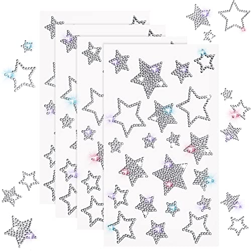 Epakh 84 Pcs Silver Star Stickers, Glitter Bling Rhinestone Sticker - color: Silver, size: Star