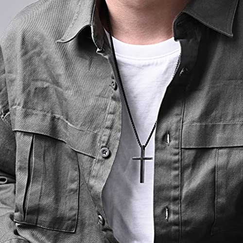 Cross Necklace for Men,Stainless Steel Christian Pendant Jewelry - color: C-black-60cm chain