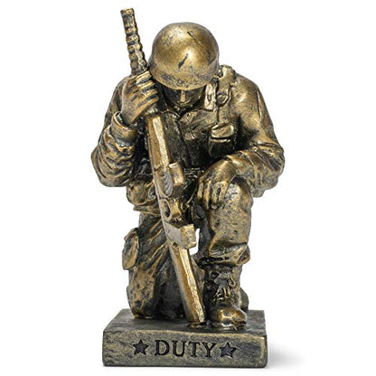 Dicksons Duty Faith God Praying Soldier 5 inch Gold Resin Stone Table Top Figurine - style: Duty Faith God Praying Soldier