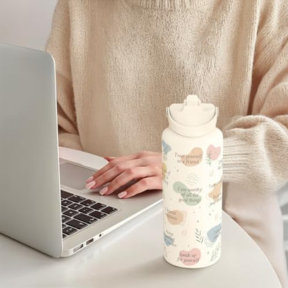 Inspiration Gifts for Women Girls, Inspiration Water Bottle 32oz Stainless Steel with Lid, Insulated Bottles Gift Idea for Birthday Christmas - color: Inspiration 1