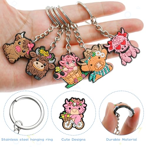 Cute Keychain Bulk,Cute Key Chain for Car Keys Purse Bag Rewards - color: Highland Cow-30