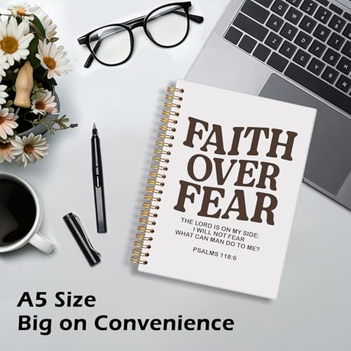 CFFJLHN Faith Over Fear Christian Notebook, Bible Journal, Prayer Journal for Women & Men, Church Notes Journal, Scripture Hardcover Spiral Notebook 5.5x8.3in - color: 16