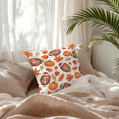 Rustic Fall Maple Leaf Football Pumpkin Throw Pillow Covers 18x18 - color: Pumpkin-4
