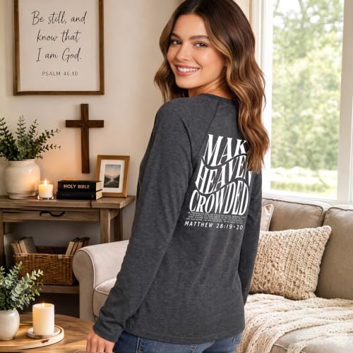 Christian Shirts for Women Faith Over Fear Shirt Jesus Long Sleeve Shirts - color: Grey - Heaven, size: XX-Large