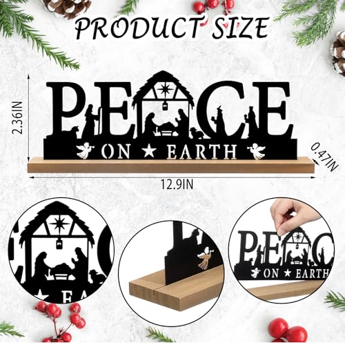 Pinkunn Black Metal Nativity Scene, Peace on Earth Sign for Christmas - style: Peace on Earth