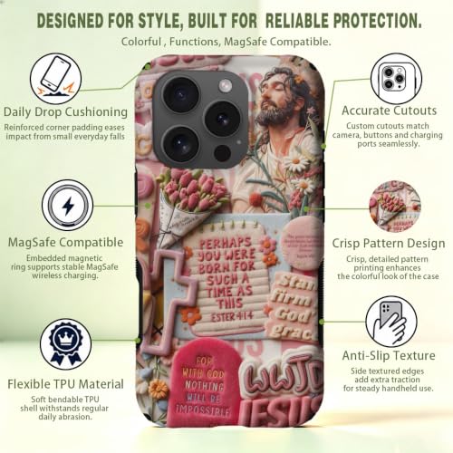 Compatible with iPhone 15 Pro Case,Wireless Charging Compatible,Patented 2‑in‑1 Dual‑Layer Protection, Hot Transfer Print Hard Shell Cover - Bible Verse Aesthetics - color: Bible verse aesthetics, size: iPhone 15 Pro