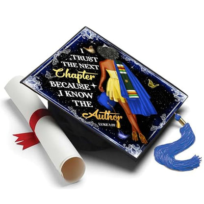Tassel Toppers Woman Custom Graduation Cap, Graduation Cap Topper & Design - color: Black and Blue