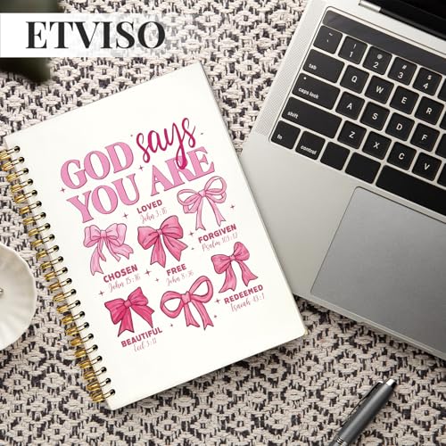 God Says You are Christian Notebook, Coquette Pink Bow Bible Journaling, Religious Prayer Journal for Woman, Church Notes Notebook, Scripture Hardcover Spiral Notebooks 5.5x8.3 Inch - color: 05-Bible(08)