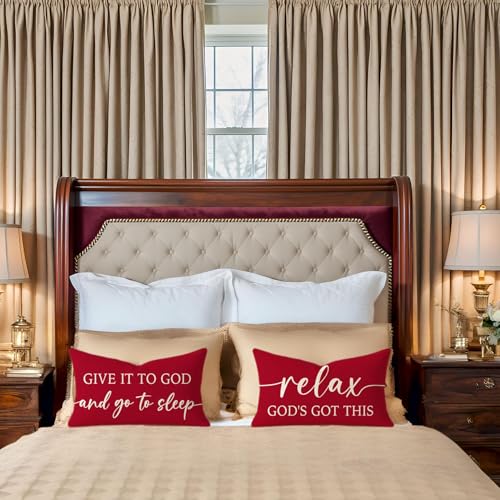 Red Christmas Pillow Covers 12x20 Inch Set of 2, Christian Decor - color: Red