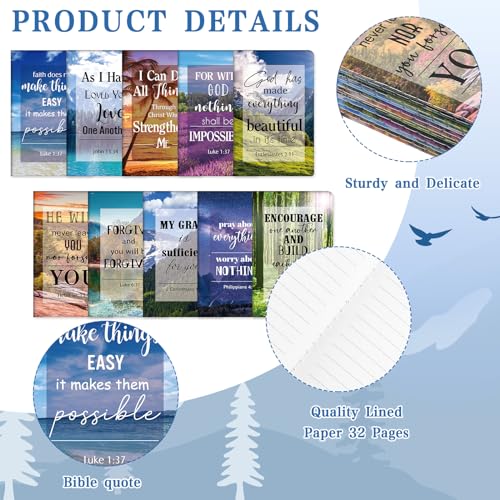 Jetec 150 Bible Verses Gift Set for 30 Christian Bookmarks 30 Scripture Ballpoint Pens 30 Christian Notebooks 30 Bible Verse Keychain 30 White Organza Bags for Women Men Office Church(Scenery) - style: Scenery