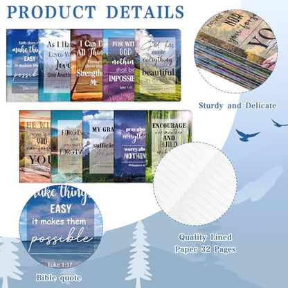 Jetec 150 Bible Verses Gift Set for 30 Christian Bookmarks 30 Scripture Ballpoint Pens 30 Christian Notebooks 30 Bible Verse Keychain 30 White Organza Bags for Women Men Office Church(Scenery) - style: Scenery