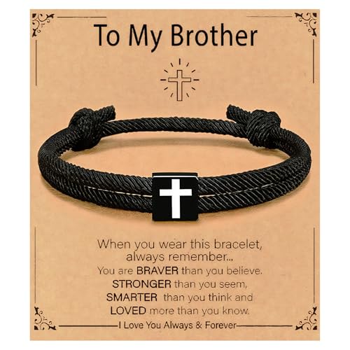 Baptism Gifts for Boys,Braided Rope Cross Bracelet for Kids,First Communion Gifts Boys Christian Christening Graduation (Brother) - color: Brother