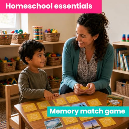 Menique Explore the World Memory Matching Game – Geography Game with 100 Photo Cards, 50 Countries, Flags & Landmarks – Travel Card Game with Educational Booklet, Ages 3+ - style: Explore the World