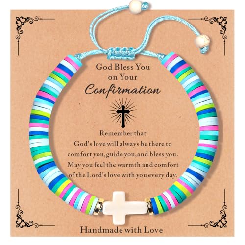 Cute Cross Bracelet Teen Girl Gifts Trendy Stuff Christian Gifts for Kids/Girls/Boys/Teens/Women Jewelry Colorful Jesus Bracelets Christmas Religious Communion Baptism Confirmation Gifts - color: 3-Confirmation B