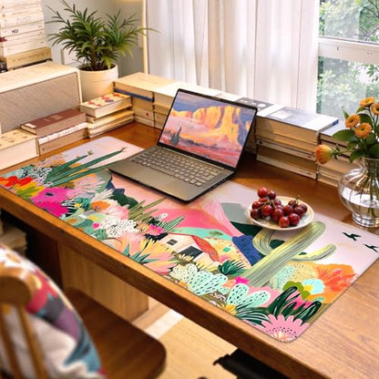 iCasso Desk Mat,Cute Mouse Pad for Desk,35"x16",Home Office, Cactus - color: A-cactus