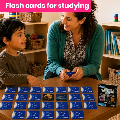 Menique Universe Memory Card Game – 60 Cards (30 Pairs), Bilingual Space Games with Planets, Stars & Galaxies, Educational Matching Game for Kids and Adults Ages 3+ - style: Universe