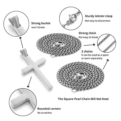 SKQIR Stainless Steel Cross Necklace for Men Silver Cross Necklace for boy Small Cross Pendant Necklace Simple Jewelry Cross Chain Gifts for Men - color: Silver:Cross Pendant 0.7'' * 1.2'', style: Chain 18 inches