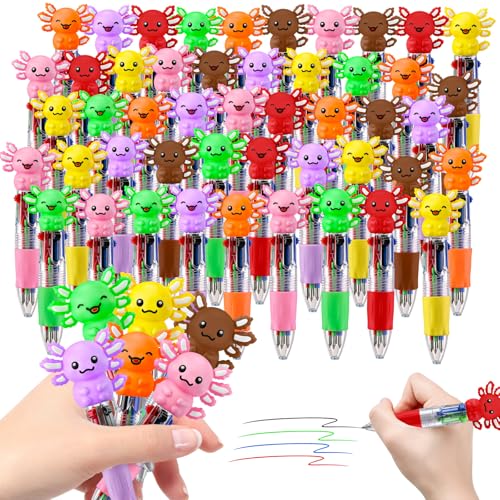48 Pack Axolotl Pens 4-in-1 Multicolor Pens with Detachable Charms - Bulk Goodie Bag Fillers, Cute Party Favors, Classrooms & School Supplies - color: Axolotl Multicolor