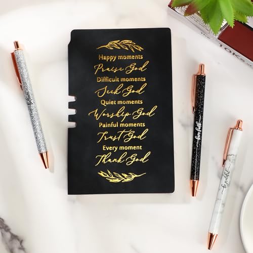 Spakon 5 Pcs Christian Gifts for Women Men Church Gifts Scripture Prayer Journal Religious for Women God Notebook Pen with Gift Box Scripture Notepad Bible Study Group Grad Favors - color: Black, style: Happy Moment