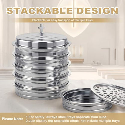 3Pc Stainless Steel Communion Tray with Lid – 40 Cup for Church – Silver - color: Silver