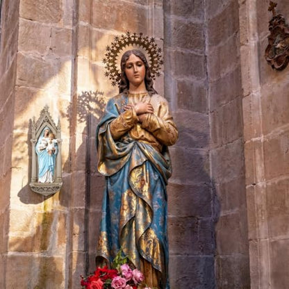 Yerliker Mary Statue and Child Holy Water Font Wall Plaque Renaissance Collection, 7.87" h, Resin Religious Gift, Inspirational Home Decor