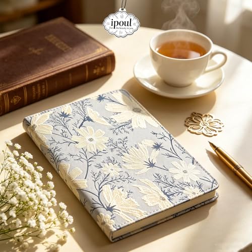 ipoul Beautiful Journal for Women, Daisy Flower, Hardcover, A5, 6x8, Lined Pages, Lay-flat, Personal Notebook, Self Care Journal, 40th Birthday Gifts for Women, Mothers day Gifts for mom - color: Daisy-silver