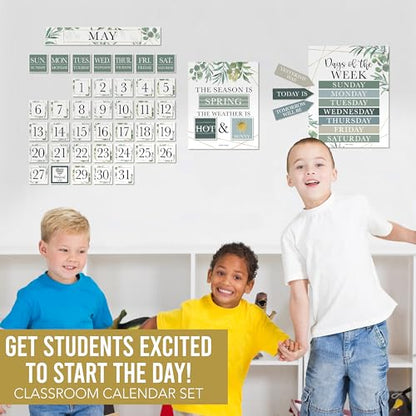 Classroom Calendar Set Bulletin Board Decorations, 98pc School Calendar Set - color: Geo Greenery