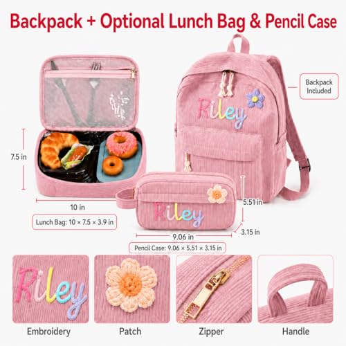 Personalized Backpack for Girls with Optional Lunch Bag & Pencil Case Set - color: Pink