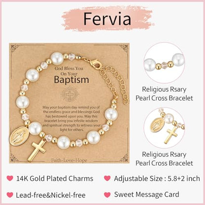 Virgin Mary Cross Bracelet for Girls Granddaughter Christian Jewelry Gift - style: First Communion