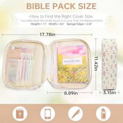 Bible Bag Cover Case for Women Study Supplies Kit Church Book Holder - color: Wildflower Meadow