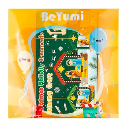 BeYumi Christmas Wooden House Craft - 20Pcs DIY Wooden House Ornaments Craft Kit for Kids Make Your Own Nativity Decor Christian Religious Xmas Crafts with Gem Sticker Church Party Decoration Supplies - style: Nativity House