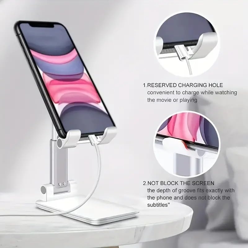 Cell Phone Folding Stand for Desk, Foldable Cell Phone Holder Mobile Stand Phone Dock, Multi-Angle Universal Adjustable Tablet Holder Compatible with Most Cellphone and Tablet(White) - color: White