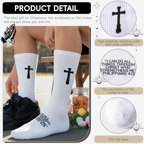 Unisex Cross Socks,Gifts for Christian On Easter and Christmas - color: Philippians 4:13 -White