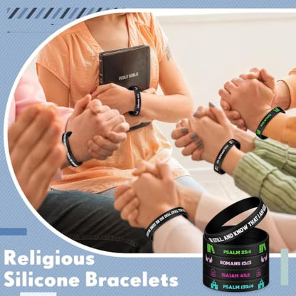 Ecation 72 Pcs Bible Verse Christian Bracelets Silicone,Black - color: Black