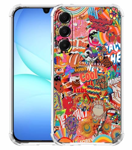 Retro Hippie Groovy Case for Samsung Galaxy A17,Aesthetic Trippy Elements Collage,Trendy Cool TPU Bumper Case,SA17 - color: Retro Hippie Groovy, size: Samsung Galaxy A17
